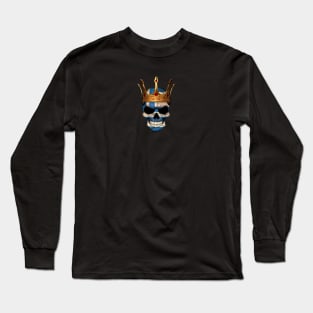 Greek Flag Skull with Crown Long Sleeve T-Shirt